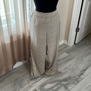 Chicos “Black Label”  Tan and Off white Striped Pants